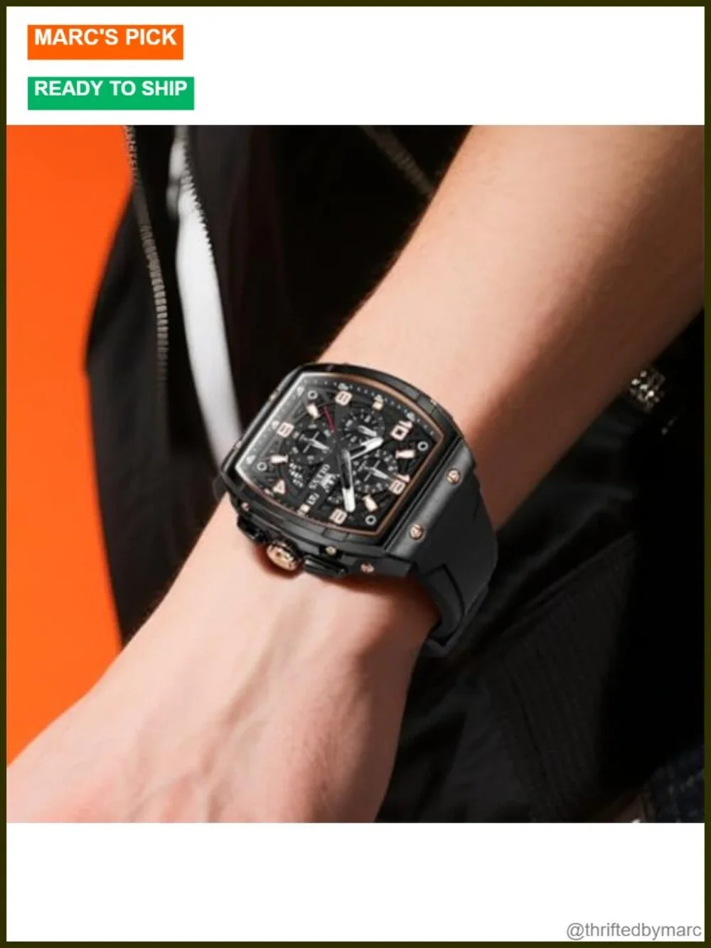 Men's Luxury Square Chronograph Quartz Watch Rubber Strap